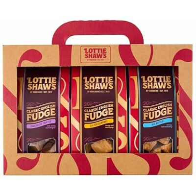 Lottie Shaw's Lottie Shaws Luxury Fudge Trio Gift Pack, 3 x 150g Packs, English Salted Caramel, Classic All Butter and Rich Chocolate Truffle Fudge, Great Gift, Suitable for Vegetarians, Gluten Free Lottie Shaw's Lottie Shaws Luxury Fudge Trio Gift Pack, 3 x 150g Packs, English Salted Caramel, Classic All Butter and Rich Chocolate Truffle Fudge, Great Gift, Suitable for Vegetarians, Gluten Free