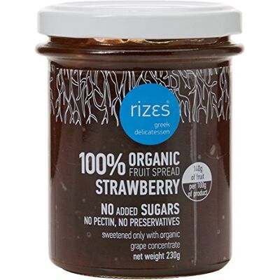 Rizes Greek Delicatessen Rizes Organic 100% Fruit Spread Strawberry – Pack of 2 x 230 g (Total 460 g) No Added Sugar, Pectin or Preservatives Authentic Greek Handmade Jam Alternative Rizes Greek Delicatessen Rizes Organic 100% Fruit Spread Strawberry – Pack of 2 x 230 g (Total 460 g) No Added Sugar, Pectin or Preservatives Authentic Greek Handmade Jam Alternative