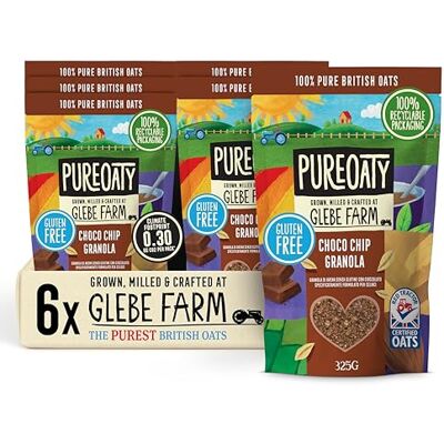Glebe Farm Gluten Free PureOaty Chocolate Oat Granola 6PK, Healthy Wholegrain Oats To Help Lower Cholesterol, 100% British Oats, Vegan & High In Fibre, Delicious Granola Cereal, 6x 325g Glebe Farm Gluten Free PureOaty Chocolate Oat Granola 6PK, Healthy Wholegrain Oats To Help Lower Cholesterol, 100% British Oats, Vegan & High In Fibre, Delicious Granola Cereal, 6x 325g