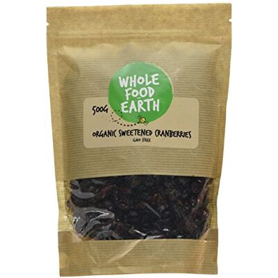 Wholefood Earth Organic Sweetened Dried Cranberries – 500 g GMO Free Vegan Source of Fibre Certified Organic Wholefood Earth Organic Sweetened Dried Cranberries – 500 g GMO Free Vegan Source of Fibre Certified Organic