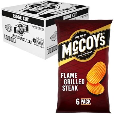 McCoys Flame Grilled Steak Multipack Crisps 6 Pack (Pack of 20) Fully loaded with flavour, iconic ridged crisp, unmistakable crunch McCoys Flame Grilled Steak Multipack Crisps 6 Pack (Pack of 20) Fully loaded with flavour, iconic ridged crisp, unmistakable crunch