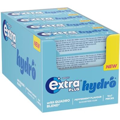 Extra Wrigley's Plus Hydro Spearmint Sugar Free Chewing Gum Bulk Case Pack, 16 x 7 Pieces Reduces Oral Dryness Mint Gum Work, Air Travel Essentials & Road Trip Snacks Extra Wrigley's Plus Hydro Spearmint Sugar Free Chewing Gum Bulk Case Pack, 16 x 7 Pieces Reduces Oral Dryness Mint Gum Work, Air Travel Essentials & Road Trip Snacks