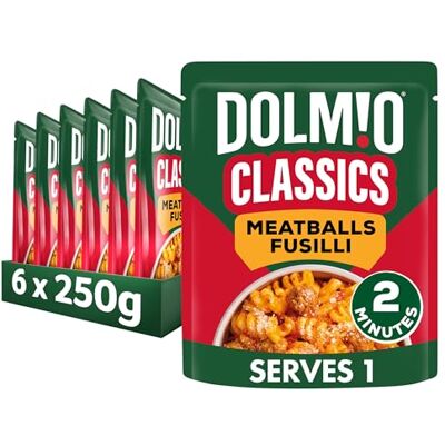 Dolmio Classics Pasta Meatballs Fusilli ready in 2 minutes Instant Pasta Meal Pouch serves 1 multipack 6x 250g Dolmio Classics Pasta Meatballs Fusilli ready in 2 minutes Instant Pasta Meal Pouch serves 1 multipack 6x 250g