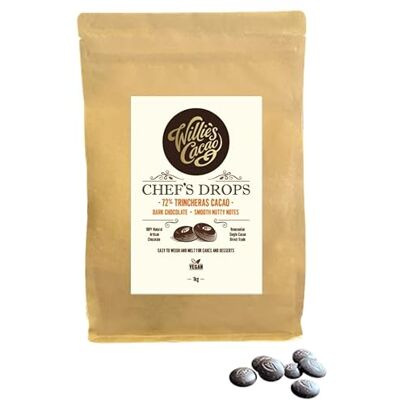 Willie's Cacao Las Trincheras 72% Dark Chocolate Chef's Drops 1kg Couverture chocolate with smooth nutty notes For cooking & baking Vegan Willie's Cacao Las Trincheras 72% Dark Chocolate Chef's Drops 1kg Couverture chocolate with smooth nutty notes For cooking & baking Vegan