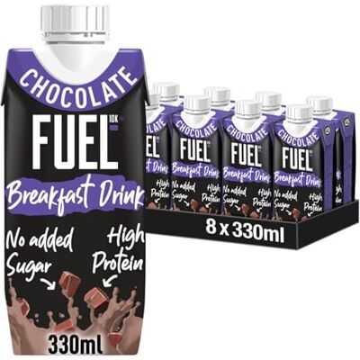 FUEL10K Chocolate High Protein Milk Breakfast Drink, 15g Protein & No Added Sugar, 330 ml (Pack of 8) FUEL10K Chocolate High Protein Milk Breakfast Drink, 15g Protein & No Added Sugar, 330 ml (Pack of 8)