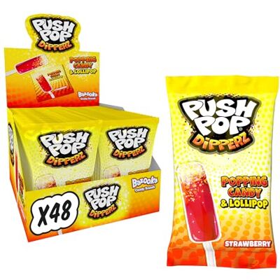 Push Pop Dipperz Lollipops with Popping Candy 48 Packs Strawberry Lollipop Lemon Flavoured Popping Candy Sweets in bulk Party bag filler Push Pop Dipperz Lollipops with Popping Candy 48 Packs Strawberry Lollipop Lemon Flavoured Popping Candy Sweets in bulk Party bag filler