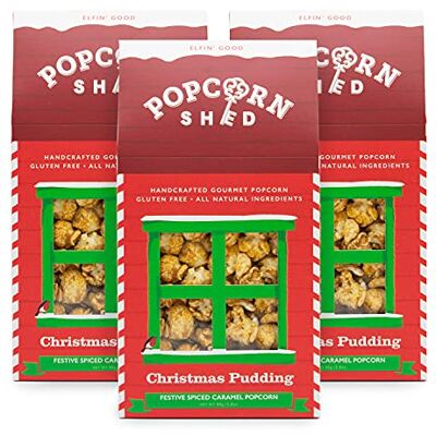 Popcorn Shed 3 x Santa's Gourmet s, Christmas Pudding Flavoured Popcorn 3 x 80g, Popcorn Gift, Pack of 3, Red, Christmas Snack Popcorn Shed 3 x Santa's Gourmet s, Christmas Pudding Flavoured Popcorn 3 x 80g, Popcorn Gift, Pack of 3, Red, Christmas Snack