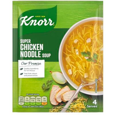 Knorr Super Chicken Noodle Soup Mix packet soup free from artificial colours and preservatives quick and easy 12x 51 g (48 servings) Knorr Super Chicken Noodle Soup Mix packet soup free from artificial colours and preservatives quick and easy 12x 51 g (48 servings)