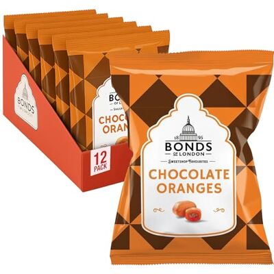 Bonds of London Chocolate Oranges Bags, Retro Hard Boiled Sweets With Chocolate Centre, Vegetarian Friendly, 110 g (Pack of 12) Bonds of London Chocolate Oranges Bags, Retro Hard Boiled Sweets With Chocolate Centre, Vegetarian Friendly, 110 g (Pack of 12)