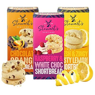 Stewart's Signature Refreshing Collection Shortbread Gift (3x160g) Traditionally Made Luxury Melt-In-Mouth Scottish Lemon Curd, Chocolate Orange & Raspberry White Chocolate Biscuits, Ideal Treat Stewart's Signature Refreshing Collection Shortbread Gift (3x160g) Traditionally Made Luxury Melt-In-Mouth Scottish Lemon Curd, Chocolate Orange & Raspberry White Chocolate Biscuits, Ideal Treat
