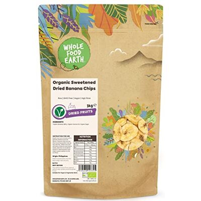 Wholefood Earth Organic Sweetened Dried Banana Chips – 3 kg Raw GMO Free Vegan High Fibre Certified Organic Wholefood Earth Organic Sweetened Dried Banana Chips – 3 kg Raw GMO Free Vegan High Fibre Certified Organic