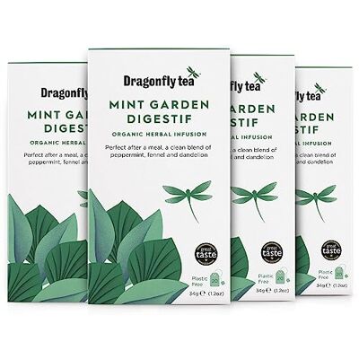 DRAGONFLY Mint Garden Digestif Tea Pack of 4 x 20 Organic Tea Bags (80 Teabags) Herbal Tea Bags Mint Tea Bags Peppermint Tea Bags Digestive Harmony Perfect After Meals Compostable DRAGONFLY Mint Garden Digestif Tea Pack of 4 x 20 Organic Tea Bags (80 Teabags) Herbal Tea Bags Mint Tea Bags Peppermint Tea Bags Digestive Harmony Perfect After Meals Compostable