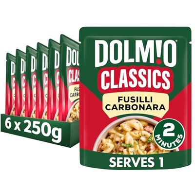 Dolmio Classics Pasta Fusilli Carbonara ready in 2 minutes Instant Pasta Meal Pouch serves 1 multipack 6x 250g Dolmio Classics Pasta Fusilli Carbonara ready in 2 minutes Instant Pasta Meal Pouch serves 1 multipack 6x 250g