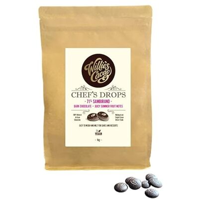 Willie's Cacao Sambirano 71% Dark Chocolate Chef's Drops 1kg Couverture Chocolate with Summer Fruit notes For cooking & baking Vegan Willie's Cacao Sambirano 71% Dark Chocolate Chef's Drops 1kg Couverture Chocolate with Summer Fruit notes For cooking & baking Vegan