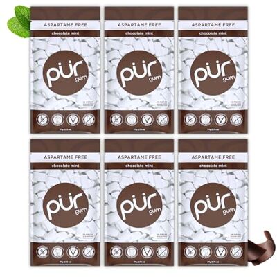 PUR Gum Sugar Free Chewing Gum Made with Xylitol Vegan, Aspartame Free, Gluten Free and Keto Friendly Natural Chocolate Mint Flavoured Gum, 55 Pieces (Pack of 6) PUR Gum Sugar Free Chewing Gum Made with Xylitol Vegan, Aspartame Free, Gluten Free and Keto Friendly Natural Chocolate Mint Flavoured Gum, 55 Pieces (Pack of 6)