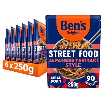 Ben's Original Street Food Japanese Sweet Teriyaki Style ready in 90 seconds Noodles Ready Meal serves 1 multipack 6x 250g Ben's Original Street Food Japanese Sweet Teriyaki Style ready in 90 seconds Noodles Ready Meal serves 1 multipack 6x 250g