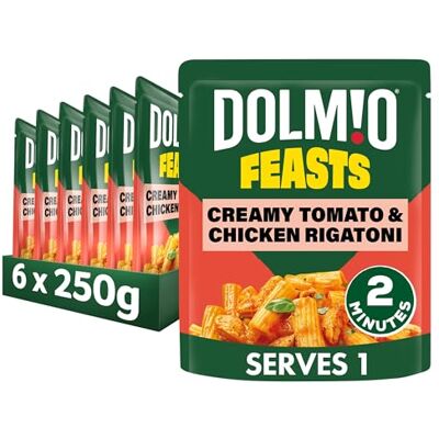 Dolmio Feasts Creamy Tomato and Chicken Rigatoni Pasta ready in 2 minutes Pasta Ready Meal serves 1 multipack 6x 250g Dolmio Feasts Creamy Tomato and Chicken Rigatoni Pasta ready in 2 minutes Pasta Ready Meal serves 1 multipack 6x 250g