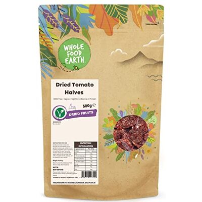 Wholefood Earth Dried Tomato Halves 500 g GMO Free High Fibre Source of Protein Wholefood Earth Dried Tomato Halves 500 g GMO Free High Fibre Source of Protein