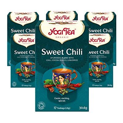 Yogi Tea, Sweet Chili, Organic Spice and Herbal Tea, Blend of Cocoa Shells, Chili and Liquorice, 6 Packs x 17 Tea Bags (102 Teabags Total) Yogi Tea, Sweet Chili, Organic Spice and Herbal Tea, Blend of Cocoa Shells, Chili and Liquorice, 6 Packs x 17 Tea Bags (102 Teabags Total)
