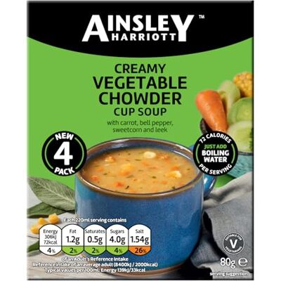 Ainsley Harriott Creamy Vegetable Chowder 32x80g sachets, Quick & Convenient Instant Soup, Quick Snack or Meal Alternative, Bulk Pack Multipack Ainsley Harriott Creamy Vegetable Chowder 32x80g sachets, Quick & Convenient Instant Soup, Quick Snack or Meal Alternative, Bulk Pack Multipack