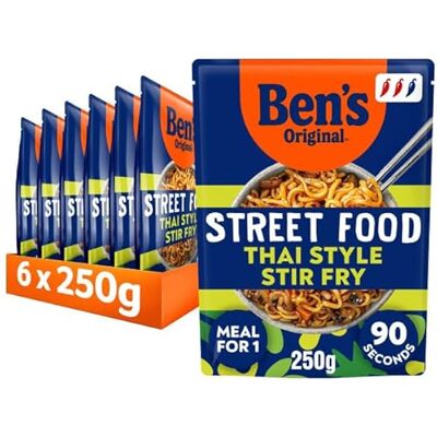 Ben's Original Street Food Thai Stir Fry Style ready in 90 seconds Noodles Ready Meal serves 1 multipack 6x 250g Ben's Original Street Food Thai Stir Fry Style ready in 90 seconds Noodles Ready Meal serves 1 multipack 6x 250g
