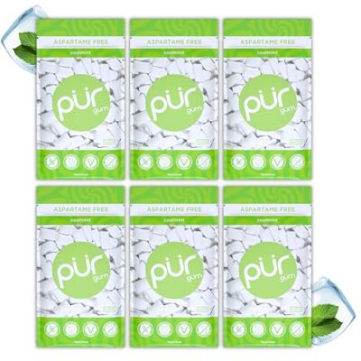 PUR Gum Sugar Free Chewing Gum Made with Xylitol Vegan, Aspartame Free, Gluten Free and Keto Friendly Natural Coolmint Flavoured Gum, 55 Pieces (Pack of 6) PUR Gum Sugar Free Chewing Gum Made with Xylitol Vegan, Aspartame Free, Gluten Free and Keto Friendly Natural Coolmint Flavoured Gum, 55 Pieces (Pack of 6)