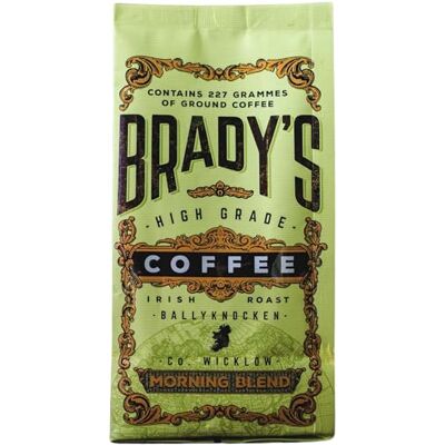 BRADY`S Brady's Coffee Morning Blend Speciality Ground Coffee for Cafetiere, Pour Over & Drip Filter 100% Arabica Medium Roast Caramel, Chocolate, Nuts, Spice Notes Hand Roasted in Ireland 227g Bag BRADY`S Brady's Coffee Morning Blend Speciality Ground Coffee for Cafetiere, Pour Over & Drip Filter 100% Arabica Medium Roast Caramel, Chocolate, Nuts, Spice Notes Hand Roasted in Ireland 227g Bag