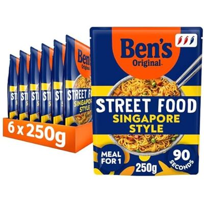 Ben's Original Street Food Singapore Style ready in 90 seconds Noodles Ready Meal serves 1 multipack 6x 250g Ben's Original Street Food Singapore Style ready in 90 seconds Noodles Ready Meal serves 1 multipack 6x 250g