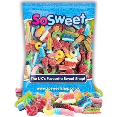 SoSweet Fizzy Sweet Mix – 1kg Bulk Bag of Tangy Pick & Mix Sweets Sour Party Candy, Sharing Treats Fizzy Fruit Flavour Favourites Long Shelf Life SoSweet Fizzy Sweet Mix – 1kg Bulk Bag of Tangy Pick & Mix Sweets Sour Party Candy, Sharing Treats Fizzy Fruit Flavour Favourites Long Shelf Life