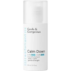 Geek & Gorgeous Calm Down 4% PHA + BHA Liquid liquid exfoliant, gives healthy glow while soothing, protecting & hydrating skin all skin types, 30ml Geek & Gorgeous Calm Down 4% PHA + BHA Liquid liquid exfoliant, gives healthy glow while soothing, protecting & hydrating skin all skin types, 30ml