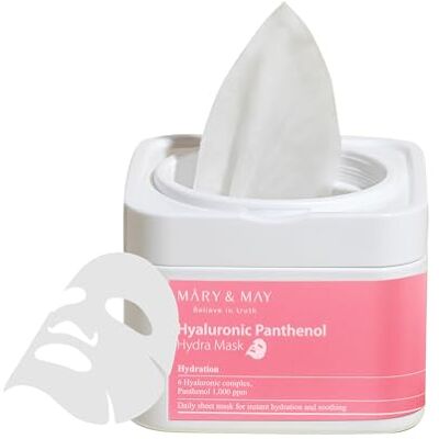 Mary&May Hyaluronic Panthenol Hydra Mask 30 Sheets – Daily Hydrating Sheet Mask with 6 Types of Hyaluronic Acid & Panthenol Pull-Out Tub with Tweezers – Soothing, Vegan Korean Skincare, Hypoallergenic Mary&May Hyaluronic Panthenol Hydra Mask 30 Sheets – Daily Hydrating Sheet Mask with 6 Types of Hyaluronic Acid & Panthenol Pull-Out Tub with Tweezers – Soothing, Vegan Korean Skincare, Hypoallergenic
