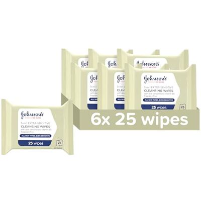 Johnson's Makeup Be Gone Extra-Sensitive Wipes, Pack of 6 x 25 Wipes Johnson's Makeup Be Gone Extra-Sensitive Wipes, Pack of 6 x 25 Wipes