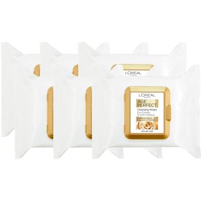 L'Oreal Paris L'Oréal Paris Age Perfect Cleansing Wipes designed for Mature Skin, Formulated with Pro-Calcium & Sweet Almond Oil, Cleanse & Revive Skin, 25 Wipes, Pack of 6, Packaging May Vary L'Oreal Paris L'Oréal Paris Age Perfect Cleansing Wipes designed for Mature Skin, Formulated with Pro-Calcium & Sweet Almond Oil, Cleanse & Revive Skin, 25 Wipes, Pack of 6, Packaging May Vary
