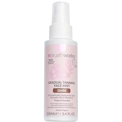 Brushworks Gradual Tanning Face Mist Dark 100ml – Hydrating Self Tan Spray with Hyaluronic Acid, Avocado Oil & Vitamin E, Tropical Scented Vegan Formula Brushworks Gradual Tanning Face Mist Dark 100ml – Hydrating Self Tan Spray with Hyaluronic Acid, Avocado Oil & Vitamin E, Tropical Scented Vegan Formula