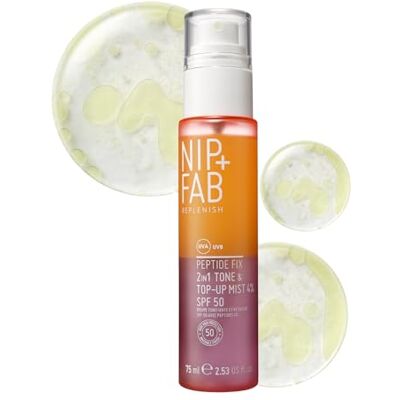 Nip+Fab Peptide Fix 2-in-1 Tone & Top-Up Mist, 4% SPF 50, Replenish and Rehydrate Your Skin, Top-Up your Sun Protection On-The-Go, SPF Top-Up Over Makeup, 75ml Nip+Fab Peptide Fix 2-in-1 Tone & Top-Up Mist, 4% SPF 50, Replenish and Rehydrate Your Skin, Top-Up your Sun Protection On-The-Go, SPF Top-Up Over Makeup, 75ml