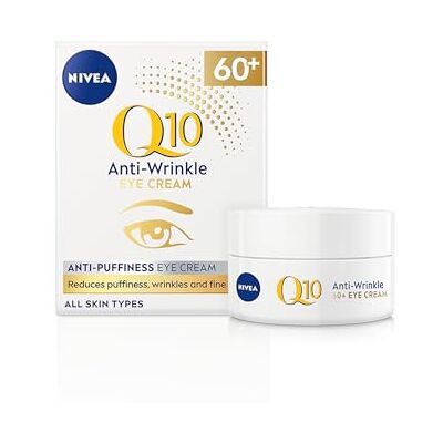 NIVEA Q10 60+ Anti-Puffiness Eye Cream (20ml), Anti-Wrinkle Eye Cream with Triple Strength Formula Made with Q10, Rose Petal Oil, and Calcium, Designed for 60+ Skin NIVEA Q10 60+ Anti-Puffiness Eye Cream (20ml), Anti-Wrinkle Eye Cream with Triple Strength Formula Made with Q10, Rose Petal Oil, and Calcium, Designed for 60+ Skin