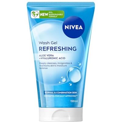 NIVEA Refreshing Face Wash Gel with Hyaluronic Acid (6 x 150ml), Intensely Hydrating Gel Cleanser, Effective and Gentle Cleanser for Normal Skin NIVEA Refreshing Face Wash Gel with Hyaluronic Acid (6 x 150ml), Intensely Hydrating Gel Cleanser, Effective and Gentle Cleanser for Normal Skin