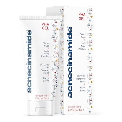 Acnecinamide PHA gel 50 mL, for oily, acne prone, spotty skin, gently exfoliates the skin to clear pimples, blackheads, ingrown hair and helps relieve acne spots on face and body Acnecinamide PHA gel 50 mL, for oily, acne prone, spotty skin, gently exfoliates the skin to clear pimples, blackheads, ingrown hair and helps relieve acne spots on face and body