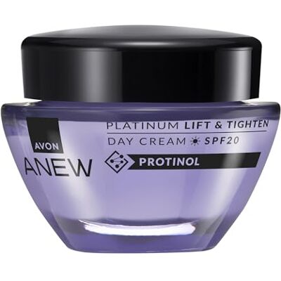 Avon Anew Platinum Lift & Tighten SPF20 Day Cream 50ml, with Protinol™ Technology to Help Lift Skin, and Replenish the Look of Skin's Firmness, Moisture and Elasticity, Cruelty Free Avon Anew Platinum Lift & Tighten SPF20 Day Cream 50ml, with Protinol™ Technology to Help Lift Skin, and Replenish the Look of Skin's Firmness, Moisture and Elasticity, Cruelty Free