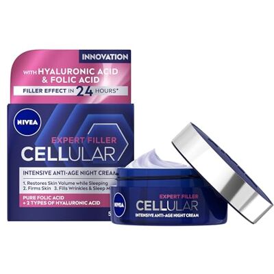 NIVEA Expert Filler Cellular Intensive Anti-Age Night Cream, 50 ml Anti-Wrinkle Face Cream with Hyaluronic Acid and Magnolia Extract, Overnight Treatment, Restores Skin Volume, Firms Skin NIVEA Expert Filler Cellular Intensive Anti-Age Night Cream, 50 ml Anti-Wrinkle Face Cream with Hyaluronic Acid and Magnolia Extract, Overnight Treatment, Restores Skin Volume, Firms Skin