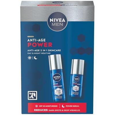 NIVEA MEN Anti-Age Power Gift Set (2 Products) Men's Gift Set Anti-Wrinkle Skincare Duo includes Face Moisturising Day Cream and Dark Spot Reducing Face Serum NIVEA MEN Anti-Age Power Gift Set (2 Products) Men's Gift Set Anti-Wrinkle Skincare Duo includes Face Moisturising Day Cream and Dark Spot Reducing Face Serum