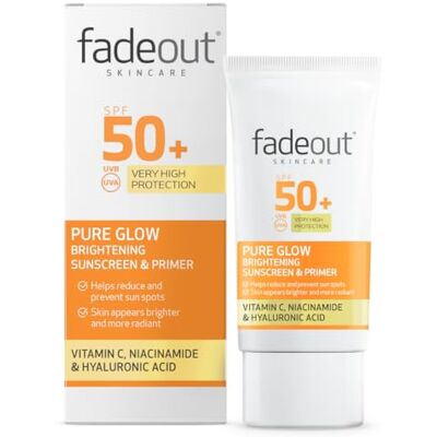 Fade Out PURE GLOW Brightening SPF50+ 3-in-1 Sunscreen Dark Spot Treatment & Makeup Primer Niacinamide & Vitamin C Formula High UVA/UVB Protection Radiant Skin Base 50ml Fade Out PURE GLOW Brightening SPF50+ 3-in-1 Sunscreen Dark Spot Treatment & Makeup Primer Niacinamide & Vitamin C Formula High UVA/UVB Protection Radiant Skin Base 50ml