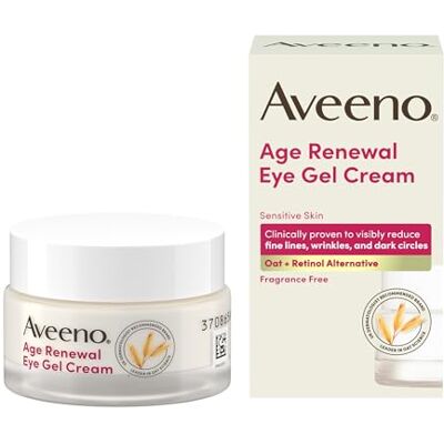 Aveeno Face Age Renewal Eye Gel Cream (1 x 15ml), Oat + Retinol Alternative, Gentle on Sensitive Skin, Visibly Reduces Fine Lines, Wrinkles, and Dark Circles, Fragrance Free Aveeno Face Age Renewal Eye Gel Cream (1 x 15ml), Oat + Retinol Alternative, Gentle on Sensitive Skin, Visibly Reduces Fine Lines, Wrinkles, and Dark Circles, Fragrance Free
