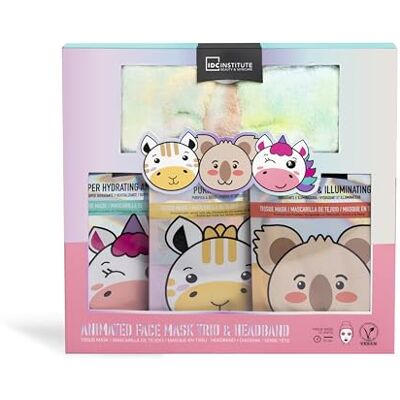 IDC INSTITUTE Beauty Set Set of 3 Fabric Face Masks & Sponge Headband Animal Face Masks Relaxation Spa Set Gift Box Girl Women's Gift IDC INSTITUTE Beauty Set Set of 3 Fabric Face Masks & Sponge Headband Animal Face Masks Relaxation Spa Set Gift Box Girl Women's Gift
