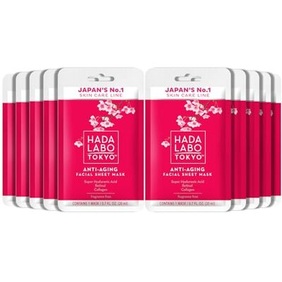 Hada Labo Tokyo Anti-Ageing Facial Sheet Masks, With Super Hyaluronic Acid, Collagen & Squalane, For Age 40+ (Pack of 10) Hada Labo Tokyo Anti-Ageing Facial Sheet Masks, With Super Hyaluronic Acid, Collagen & Squalane, For Age 40+ (Pack of 10)