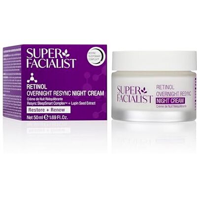 Super Facialist Retinol Overnight Resync Night Cream 50ml – Anti-Ageing Night Moisturiser with Hydrating Complex for Smoother Skin, Targets Fine Lines & Wrinkles, Vegan, All Skin Types Super Facialist Retinol Overnight Resync Night Cream 50ml – Anti-Ageing Night Moisturiser with Hydrating Complex for Smoother Skin, Targets Fine Lines & Wrinkles, Vegan, All Skin Types