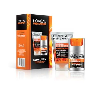 L'Oréal Men Expert Look Lively Gift Set, Hydra Energetic Face Wash and Moisturiser, Vitamin C and Guarana, For Men, Anti-Fatigue Duo, Up To 24H Hydration, Wake-Up Effect Skincare Set L'Oréal Men Expert Look Lively Gift Set, Hydra Energetic Face Wash and Moisturiser, Vitamin C and Guarana, For Men, Anti-Fatigue Duo, Up To 24H Hydration, Wake-Up Effect Skincare Set