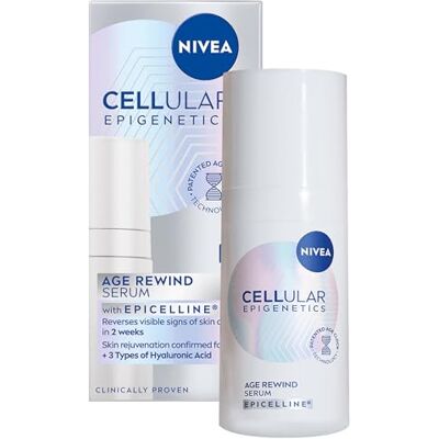 NIVEA CELLULAR Epigenetics Age Rewind Face Serum with Epicelline (15ml), Anti-Wrinkle Formula with Triple Hyaluronic Acid, Age Rewind Effect Hydrating Serum for Firmer Skin NIVEA CELLULAR Epigenetics Age Rewind Face Serum with Epicelline (15ml), Anti-Wrinkle Formula with Triple Hyaluronic Acid, Age Rewind Effect Hydrating Serum for Firmer Skin