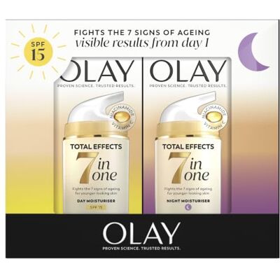 Olay Total Effects 7 in 1 Day & Night Moisturiser Bundle – Anti-Ageing Face Creams with Niacinamide & Vitamin C Fight 7 Signs of Ageing for Younger-Looking Skin 2x37ml Olay Total Effects 7 in 1 Day & Night Moisturiser Bundle – Anti-Ageing Face Creams with Niacinamide & Vitamin C Fight 7 Signs of Ageing for Younger-Looking Skin 2x37ml