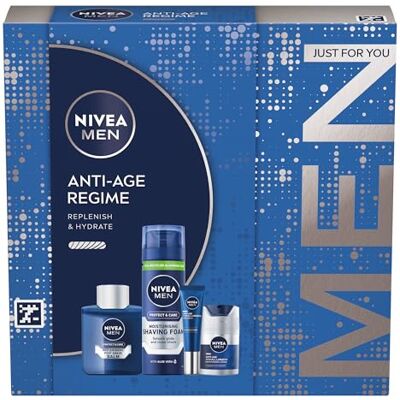 NIVEA MEN Anti Age Regime Gift Set (4 Products), Men's Anti Wrinkle Skincare Gift Set with Shaving Foam, Post Shave Balm, Face Moisturising Day Cream, and Eye Cream NIVEA MEN Anti Age Regime Gift Set (4 Products), Men's Anti Wrinkle Skincare Gift Set with Shaving Foam, Post Shave Balm, Face Moisturising Day Cream, and Eye Cream